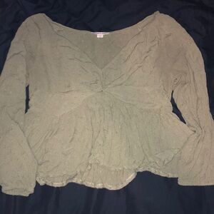 Green Textured Long Sleeve Top